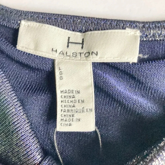 H Halston Metallic Silver Blue Top, Size Large, Pullover Long Sleeve, New w Tags - Picture 3 of 9